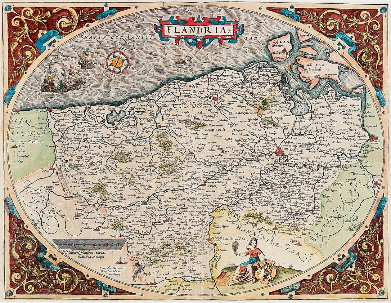 Flandria Mapa geográfico del territorio de Flandes de 
