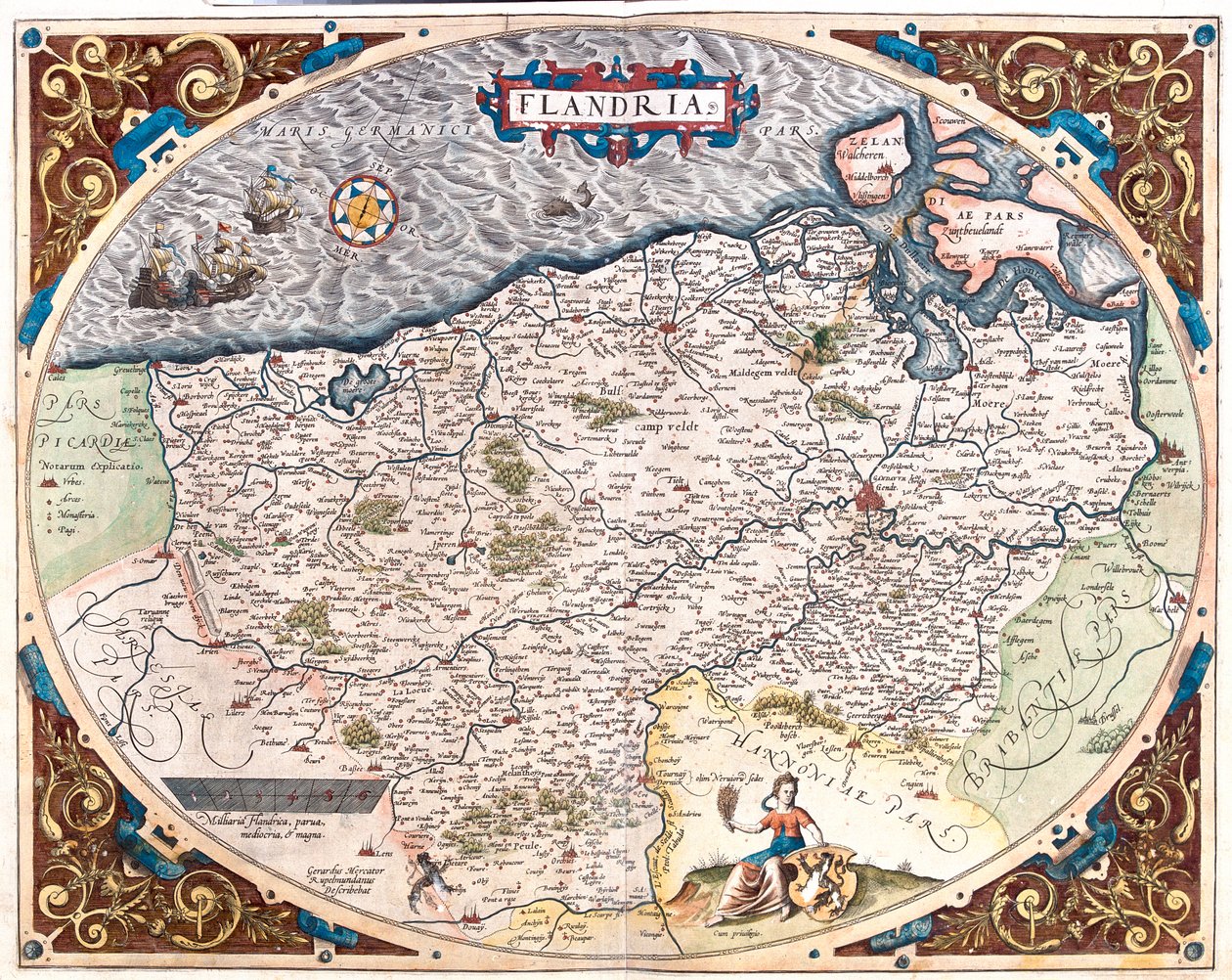 Francia (Región: Nord-Pas de Calais), Bélgica (Región: flamenca, valona septentrional), Países Bajos (Provincia: Zelanda) de Abraham Ortelius