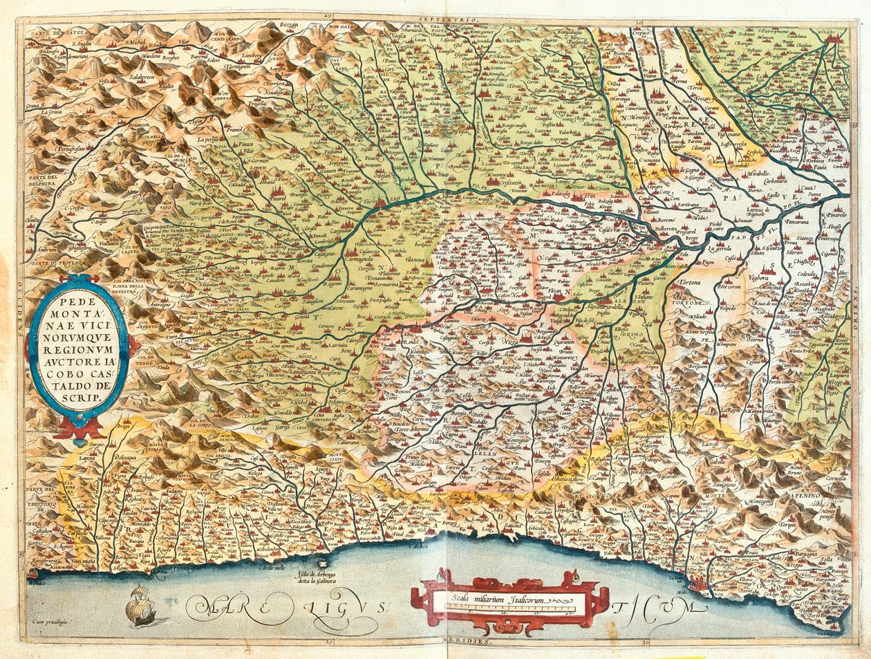 Francia (Región: Ródano-Alpes, Provenza-Alpes-Costa Azul), Italia (Región: centro-oeste de Liguria, Piamonte, oeste de Lombardía, oeste de Emilia-Romaña) de Abraham Ortelius