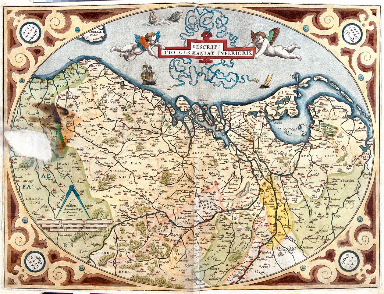 Francia (Región: Alta Normandía, Picardía, Norte-Paso de Calais, Île-de-France, Champaña-Ardenas, Lorena), Bélgica, Holanda, Alemania (Estado: Baja Sajonia, Renania del Norte-Westfalia, Renania-Palatinado, Sarre), Luxemburgo. de Abraham Ortelius