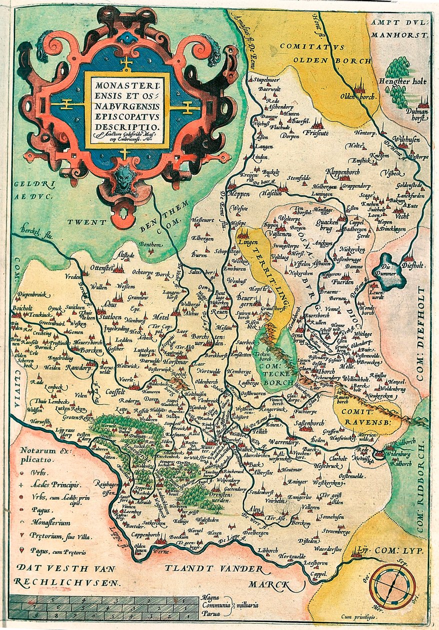 Franciae Orientalis: Monasteriensis Et Osnaburgensis Episcopatus Descriptio Mapa geográfico de Franconia en Alemania de “Theatrum Orbis Terrarum” de Abraham Ortelius de Abraham Ortelius