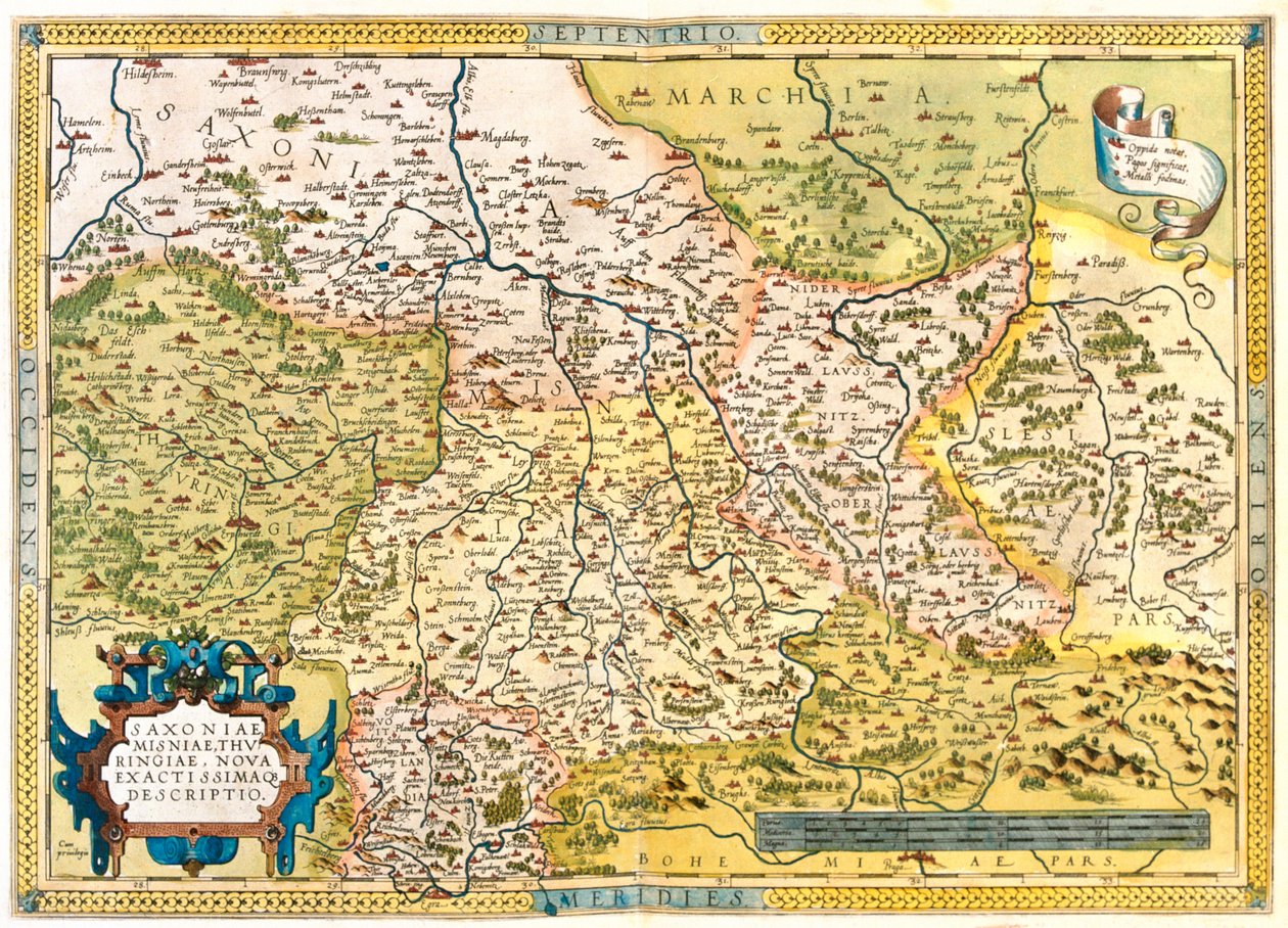 Alemania (Estado: Baja Sajonia, Sajonia-Anhalt, Brandeburgo, Berlín, Hesse, Turingia, Sajonia, Baviera ), República Checa (Región: Liberec, Bohemia Central, Praga, Ústí nad Labem, Plze, Karlovy Vary) de Abraham Ortelius