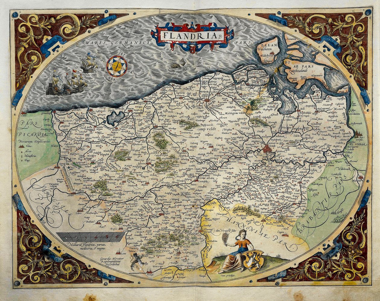 Mapa de Flandes, del Theatrum Orbis Terrarum de Abraham Ortelius de Abraham Ortelius