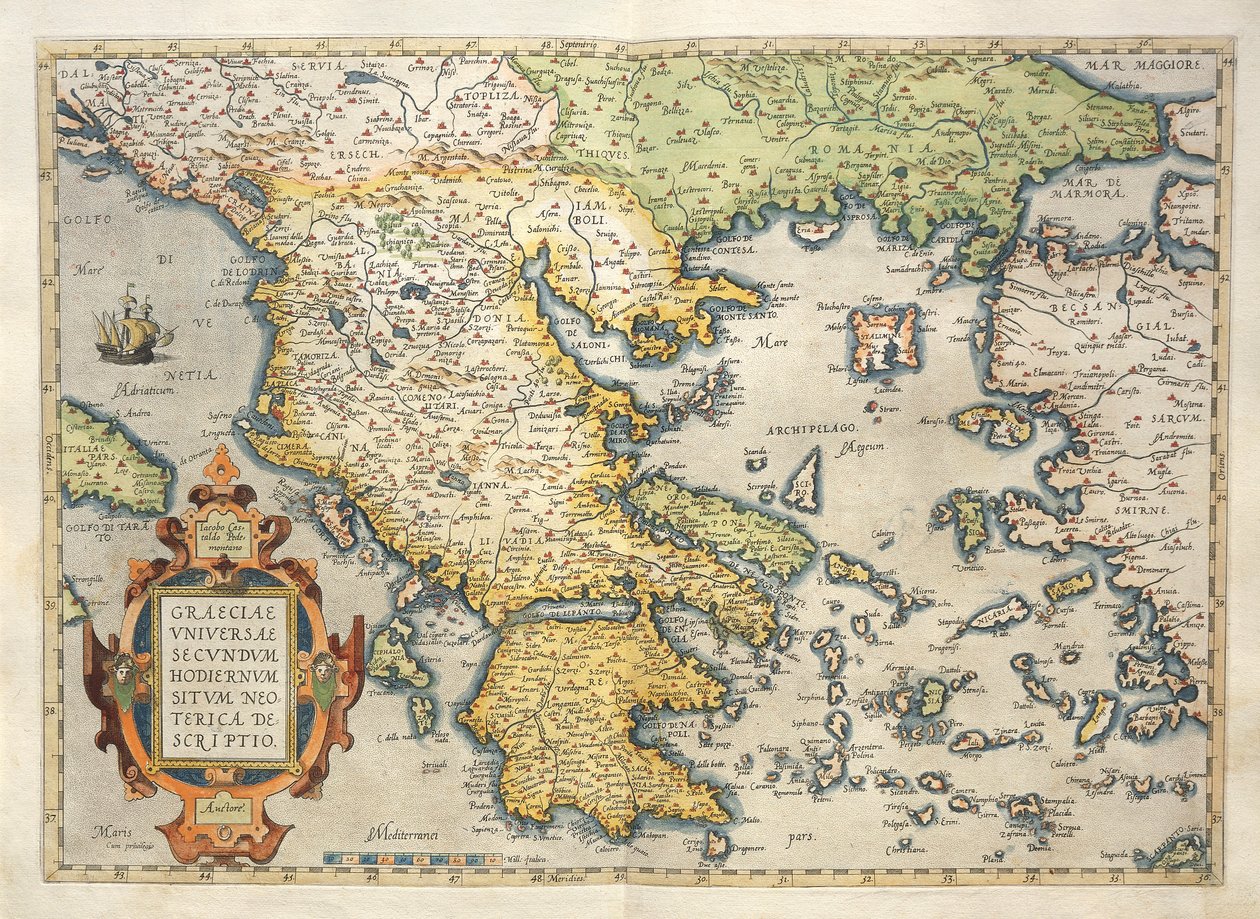 Mapa de Grecia, del Theatrum Orbis Terrarum de Abraham Ortelius de Abraham Ortelius