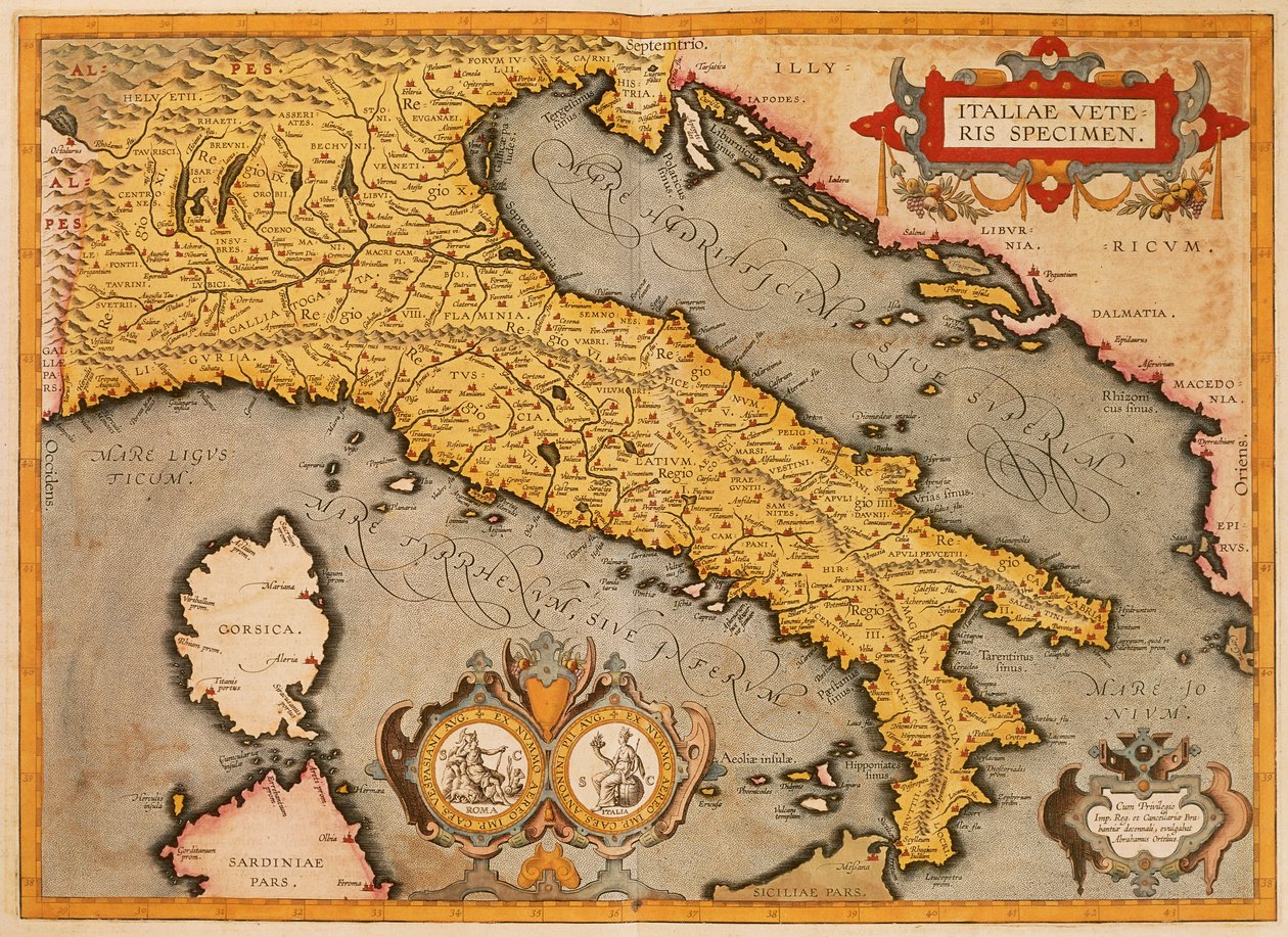 Mapa de Italia por Abraham Ortelius de Abraham Ortelius