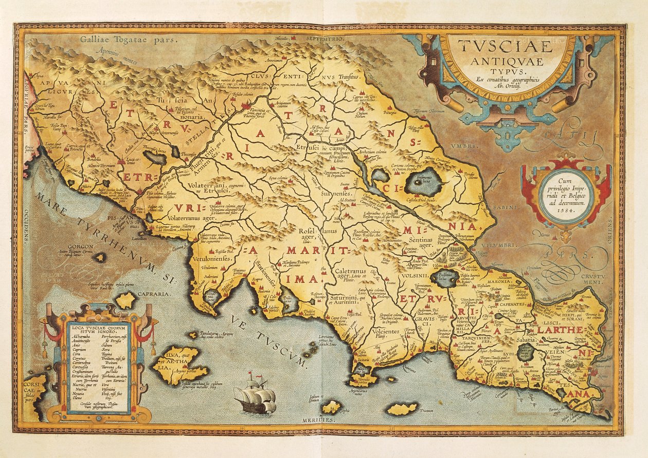 Mapa de Tuscia de Theatrum Orbis Terrarum de Abraham Ortelius