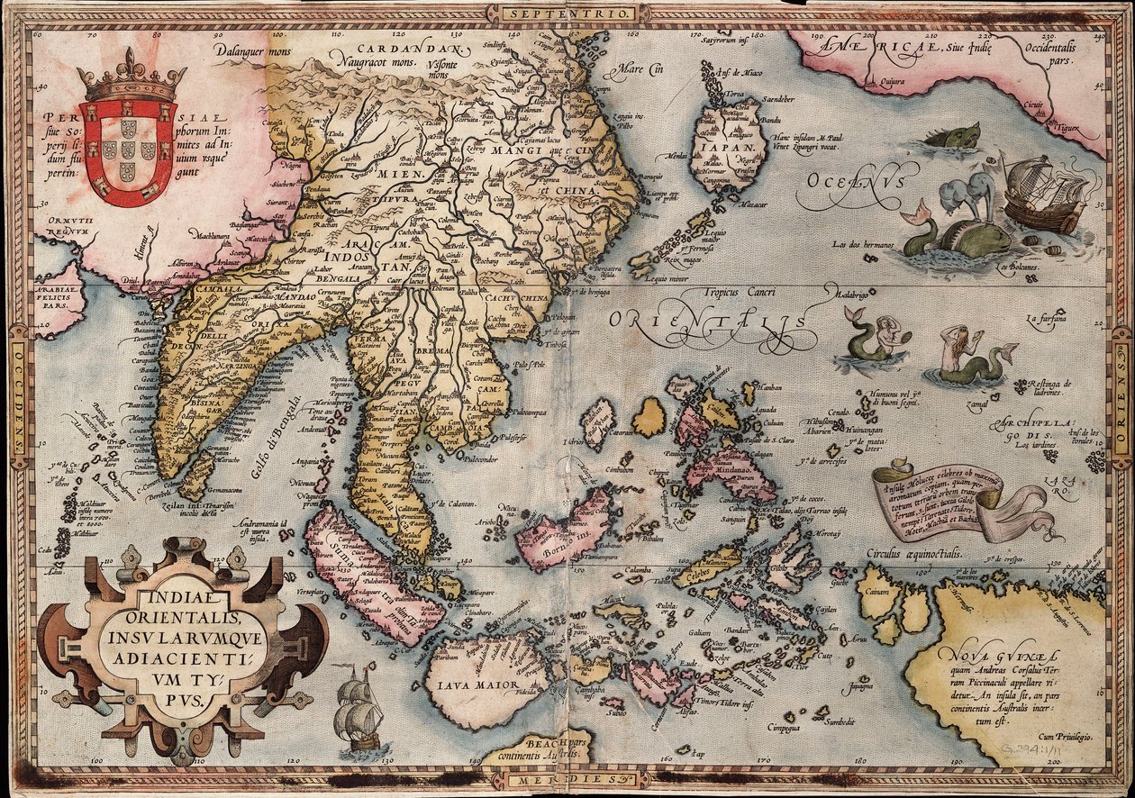 Mapa de las Indias Orientales de Ortelius, c.1570 (grabado coloreado) de Abraham Ortelius