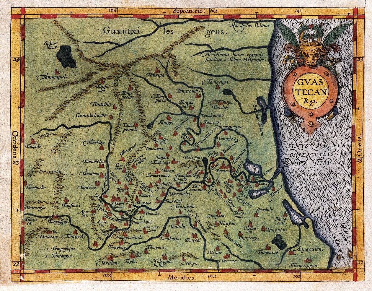 Mapa del Golfo de México (Guastecan), de la expedición de Hernando de Soto en 1570 (grabado) de Abraham Ortelius