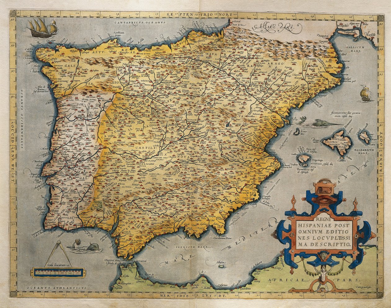 Mapa de la península ibérica, del Theatrum Orbis Terrarum de Abraham Ortelius de Abraham Ortelius