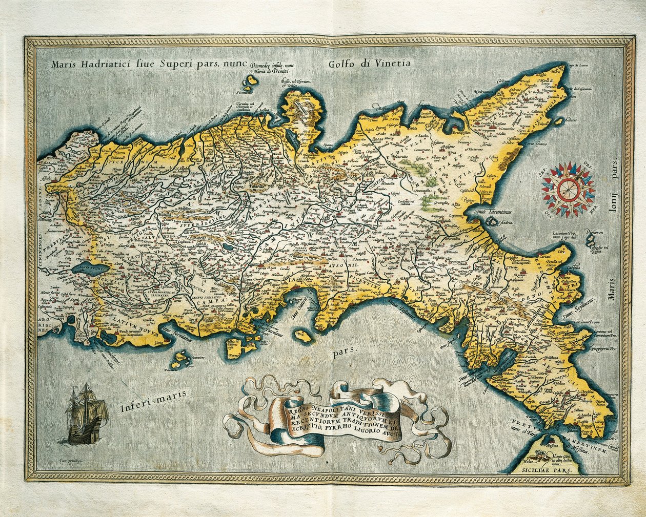 Mapa del Reino de Nápoles, Italia, de Theatrum Orbis Terrarum por Abraham Ortelius de Abraham Ortelius
