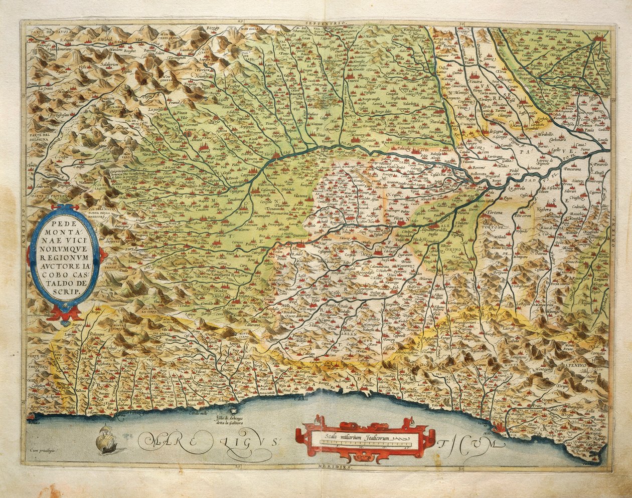 Mapa de la región de Piamonte, Italia, del Theatrum Orbis Terrarum por Abraham Ortelius de Abraham Ortelius