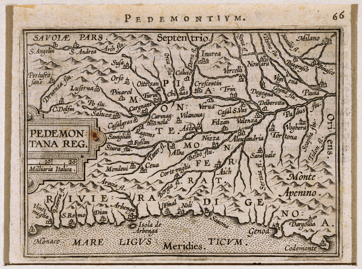 Regiones de Piamonte y Liguria Occidental. De Theatrum Orbis Terrarum por Abraham Ortelius de Abraham Ortelius