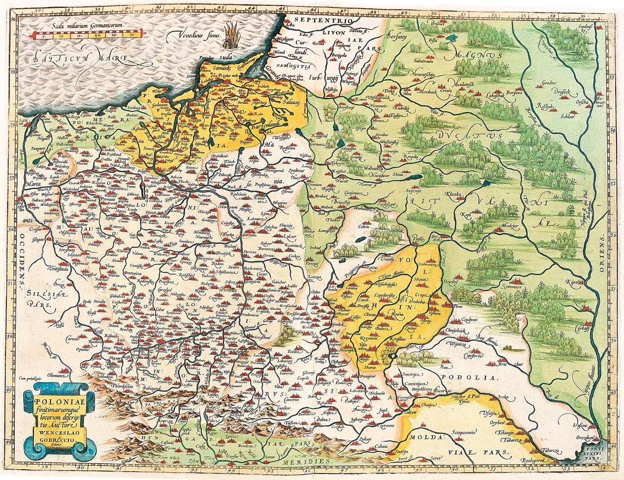 Poloniae finitimarumque locorum descriptio. Mapa geográfico de Polonia de 