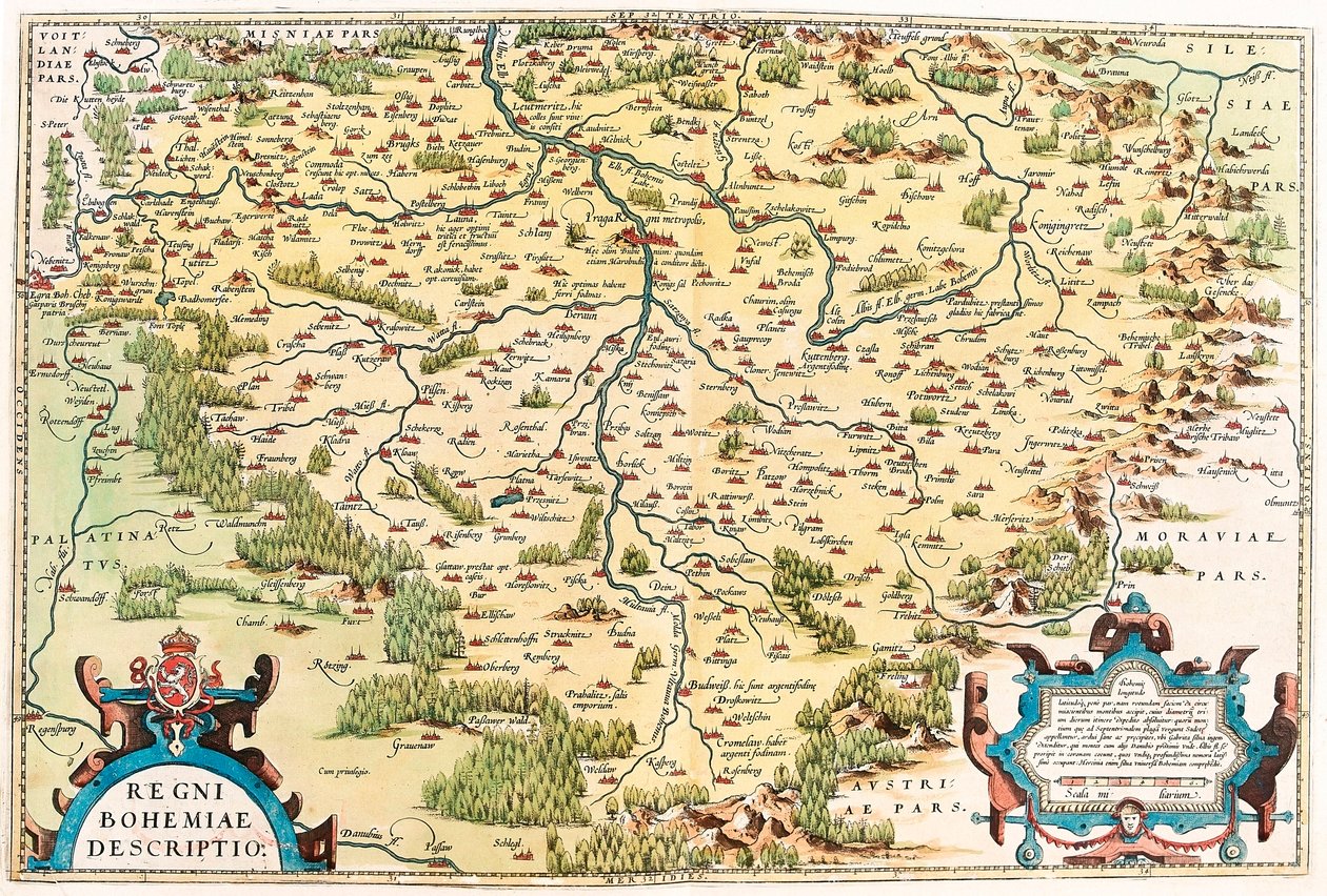 Descripción del reino de Bohemia. Mapa geográfico del territorio de Bohemia de 