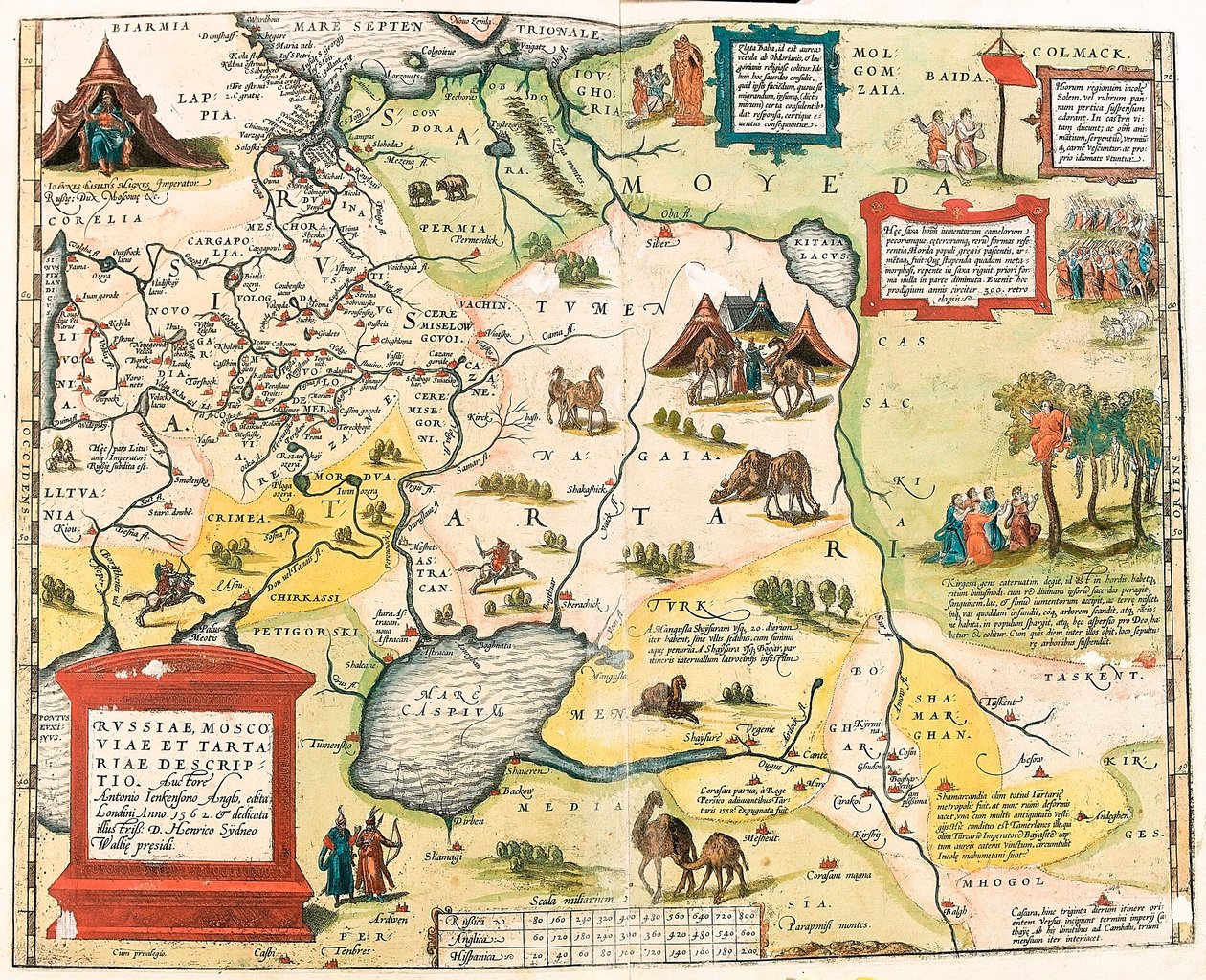 Russiae, Moscoviae y Tartariae descriptio. Auctore Antonio Ienkensono Anglo, edita Londini anno 1562 Mapa geográfico del territorio de Rusia de 