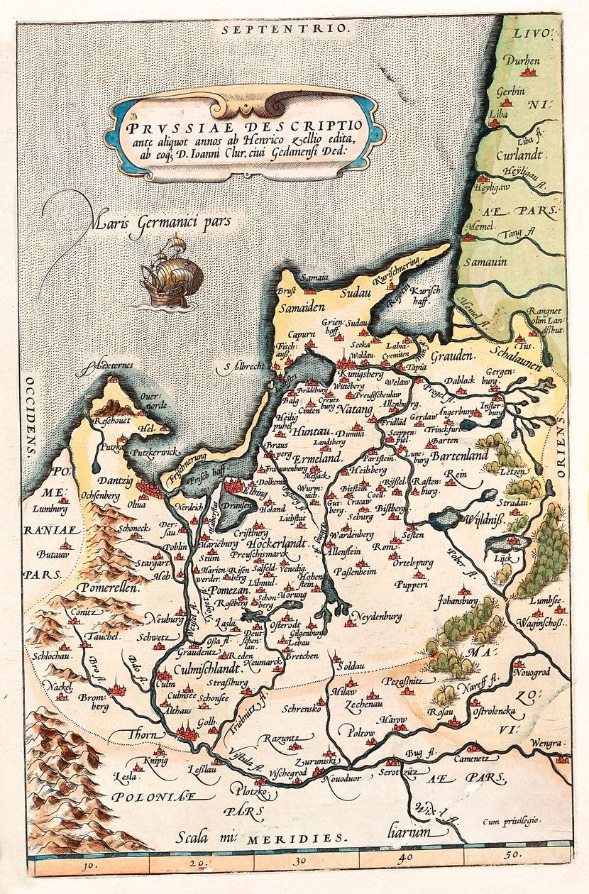 Thietmarsiae, Holsaticae regionis partes typus Mapa geográfico del territorio en el norte de Polonia con la ciudad de Dantzig (Dantzig, Gdansk) tomado de “Theatrum Orbis Terrarum” por Abraham Ortelius (Oertel, Ortell o Ortel) de Abraham Ortelius