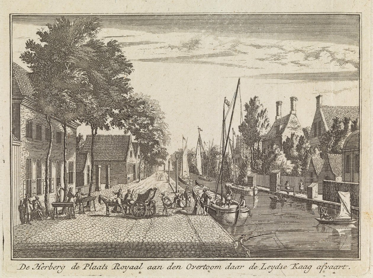 La posada está situada en un lugar espacioso junto al puente, donde desemboca el Leydse Kaag. de Abraham Rademaker