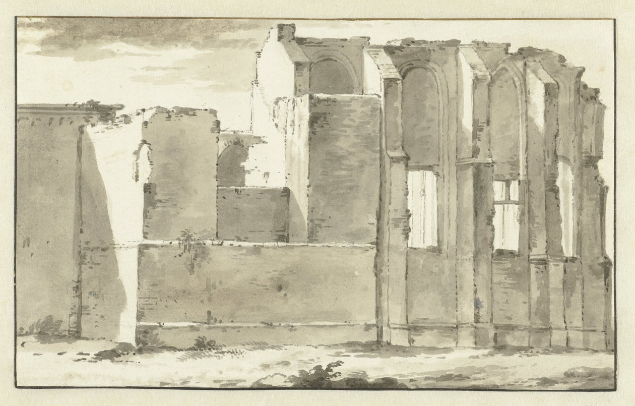 Vista de las ruinas del coro de la Grote Kerk en Zandvoort de Abraham Rademaker