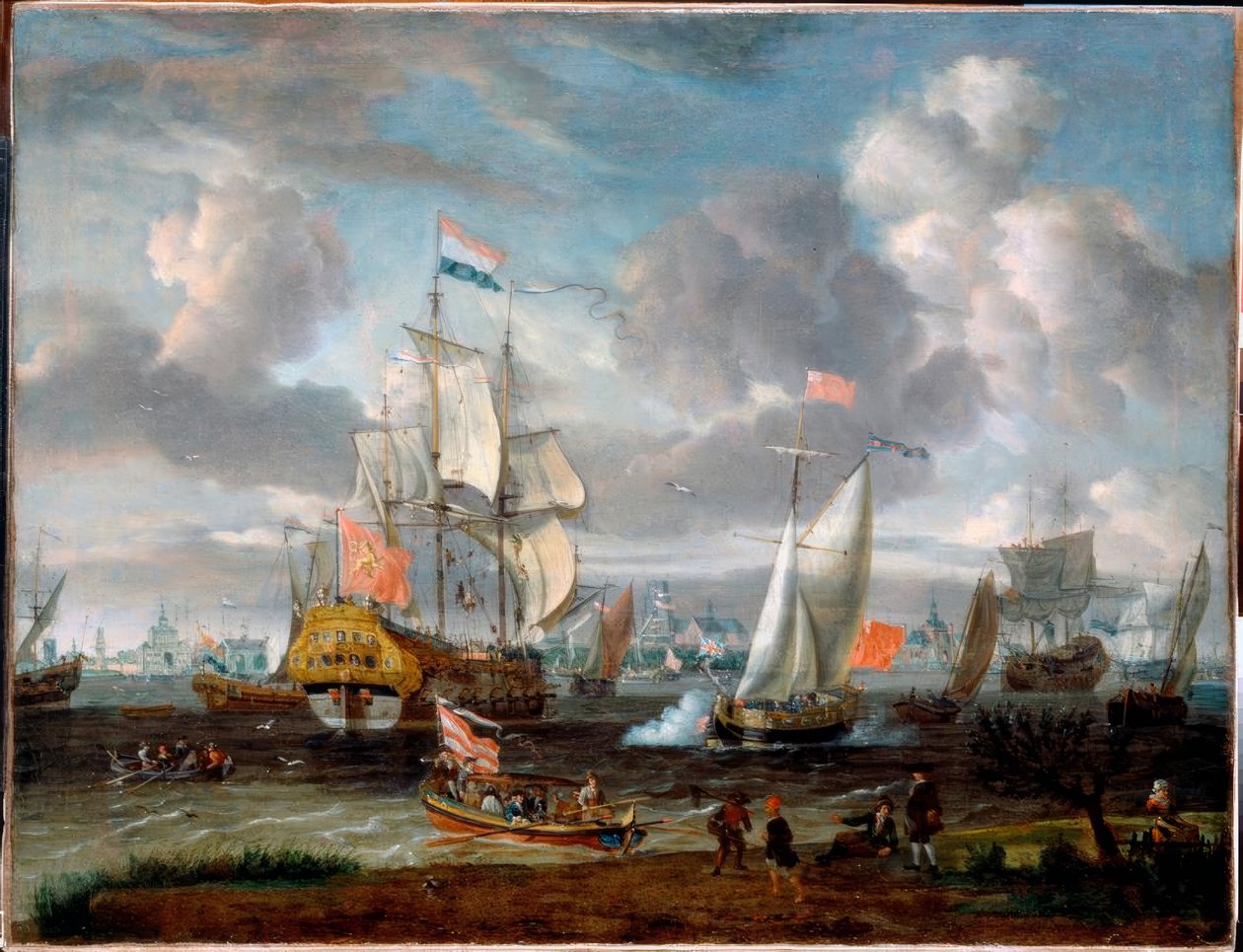 A.Storck, Un yate inglés saluda a un barco de guerra holandés de Abraham Storck