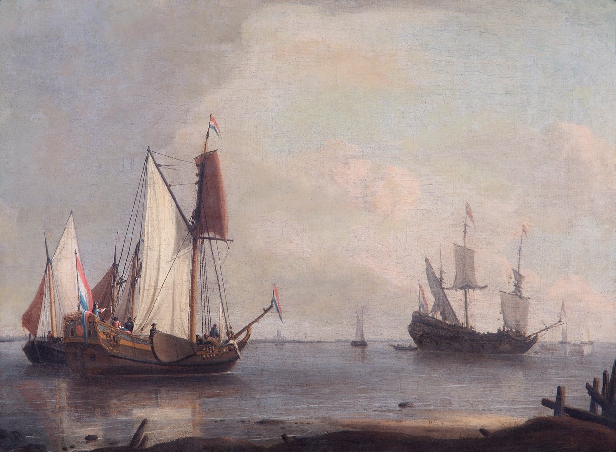 Navegación holandesa en un río, siglo XVII de Abraham Storck
