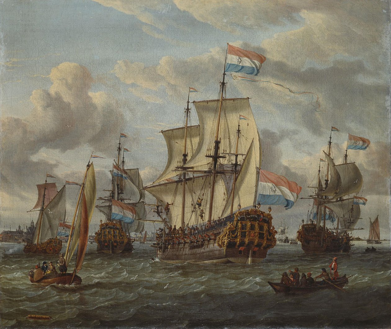 La fragata Pieter en Paul en el IJ de Abraham Storck