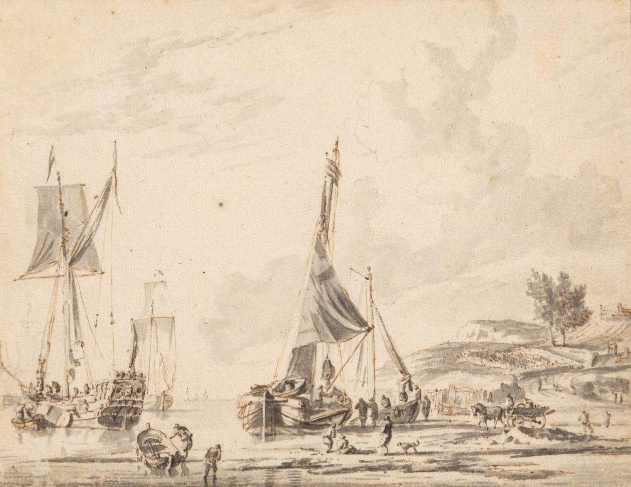 Barcos holandeses en una costa lejana de Abraham Storck