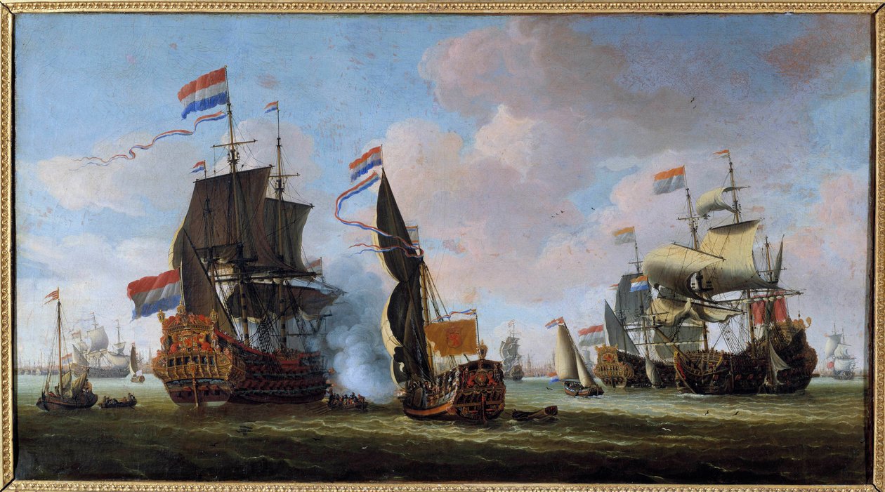 Marina: escena de batalla naval de Abraham Storck