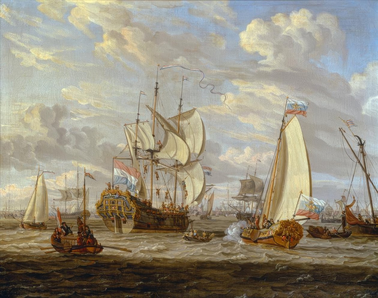 Pedro el Grande inspecciona el barco Pedro y Pablo de Abraham Storck