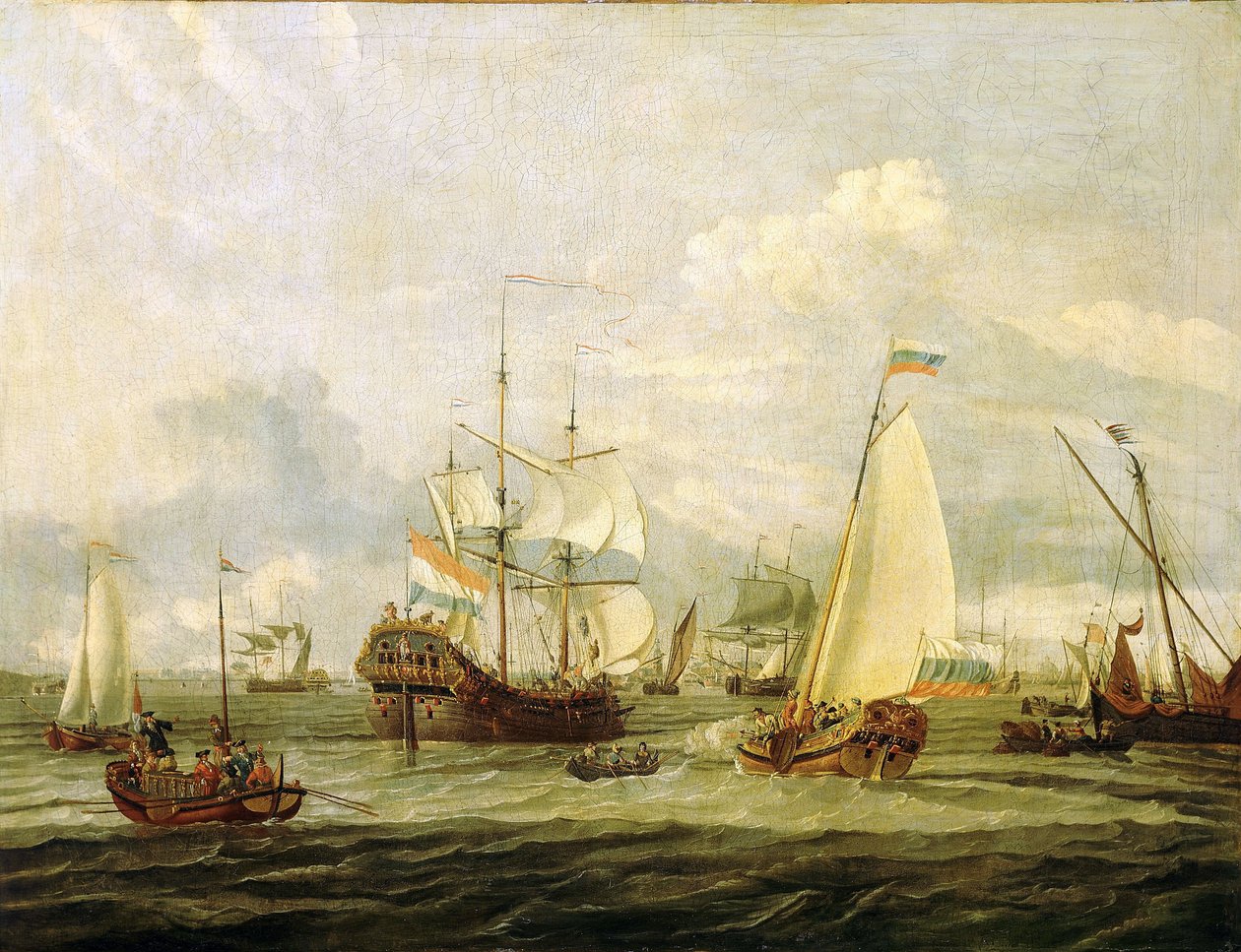 Pedro el Grande (1672-1725), zar de Rusia, inspeccionando un barco en Amsterdam (Holanda). Óleo sobre lienzo de Abraham Storck (1635-1710). de Abraham Storck