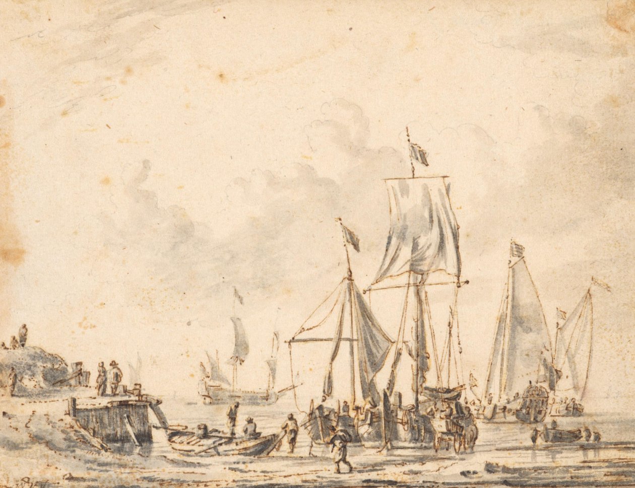 Barcos junto a un embarcadero de Abraham Storck