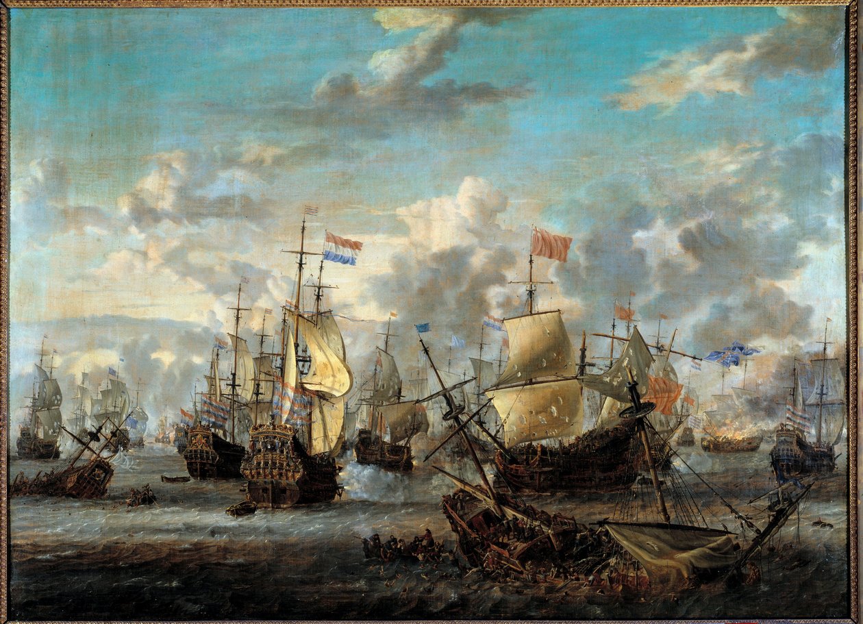 Segunda Guerra Anglo-Neerlandesa: "La Batalla de los Cuatro Días del 11 al 14/06/1666". Se enfrentaron las flotas holandesas contra las inglesas. Pintura de Abraham Storck (1635-1710) (ec.hol.) siglo XVII París, Musée de la Marine de Abraham Storck