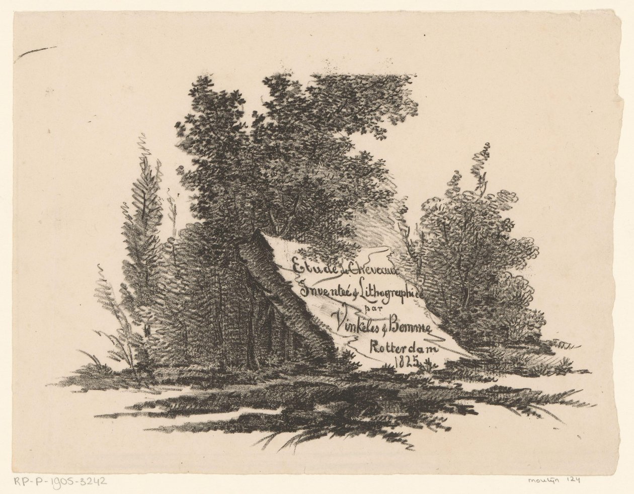 piedra en el paisaje Etude de Chevaux (título de la serie sobre el objeto) de Abraham Vinkeles