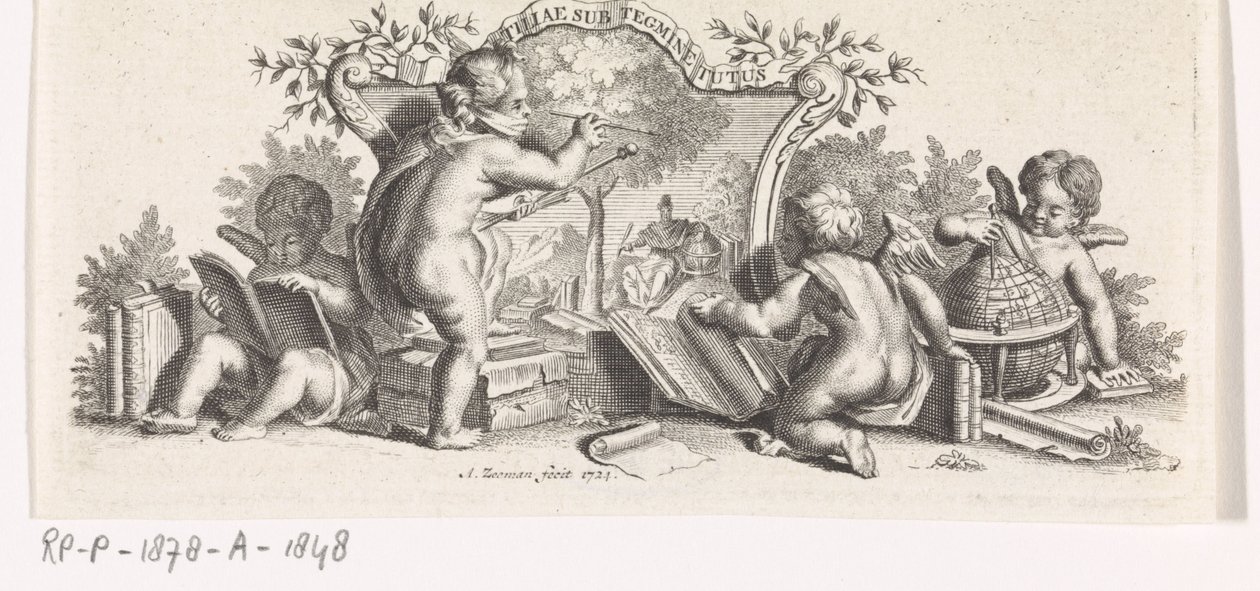 Cuatro amorcillos estudiando y pintando de Abraham Zeeman