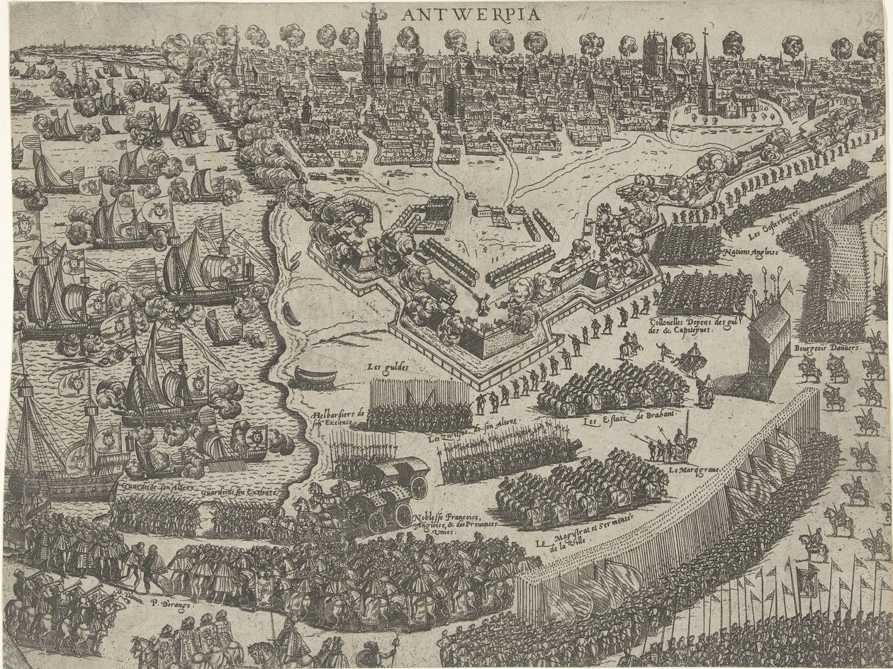 Llegada del Duque de Anjou a Amberes y Recepción del Príncipe de Orange, 1582 de Abraham de Bruyn (attributed to)