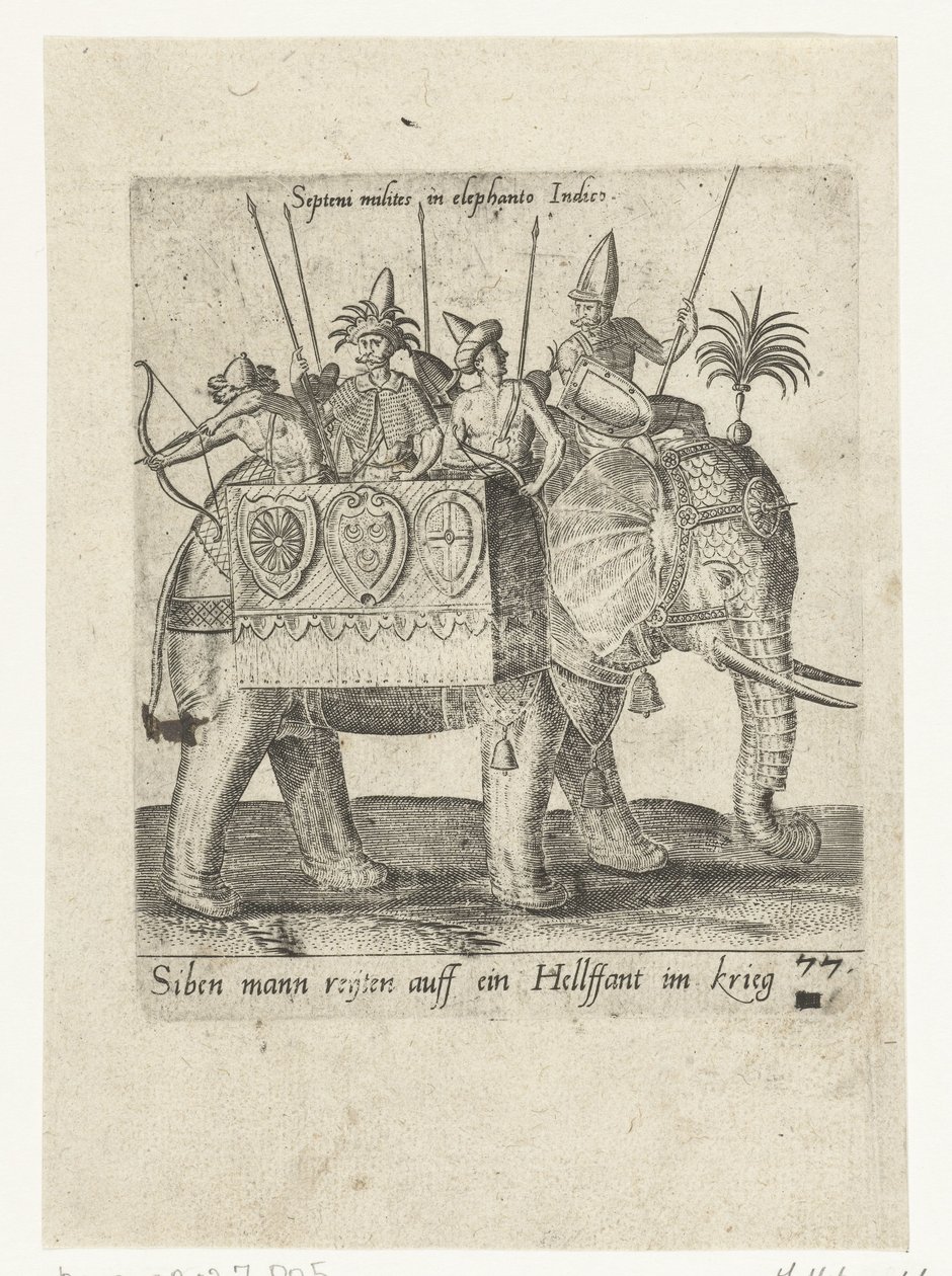 Indios en un elefante de guerra de Abraham de Bruyn (attributed to)