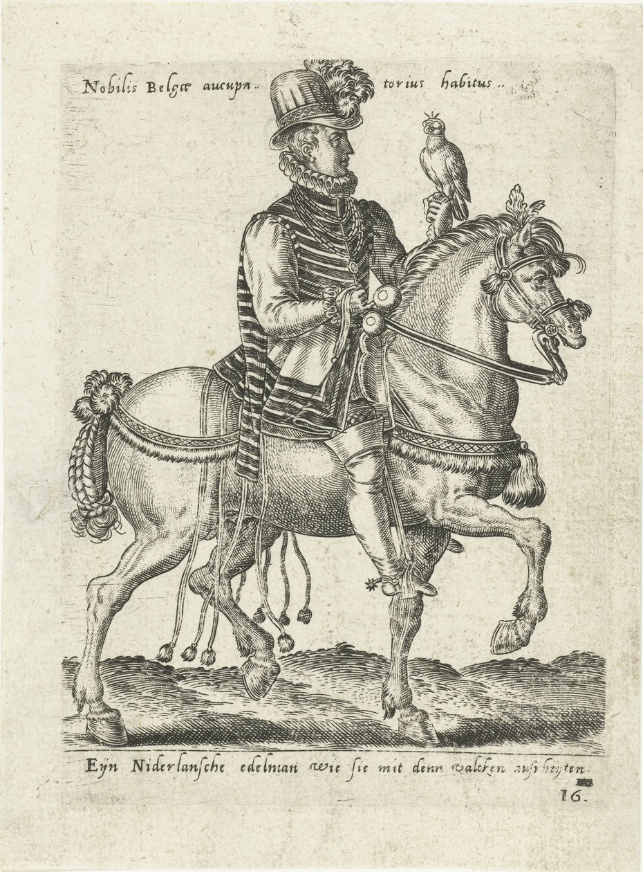 Noble holandés a caballo cetrería de Abraham de Bruyn (attributed to)
