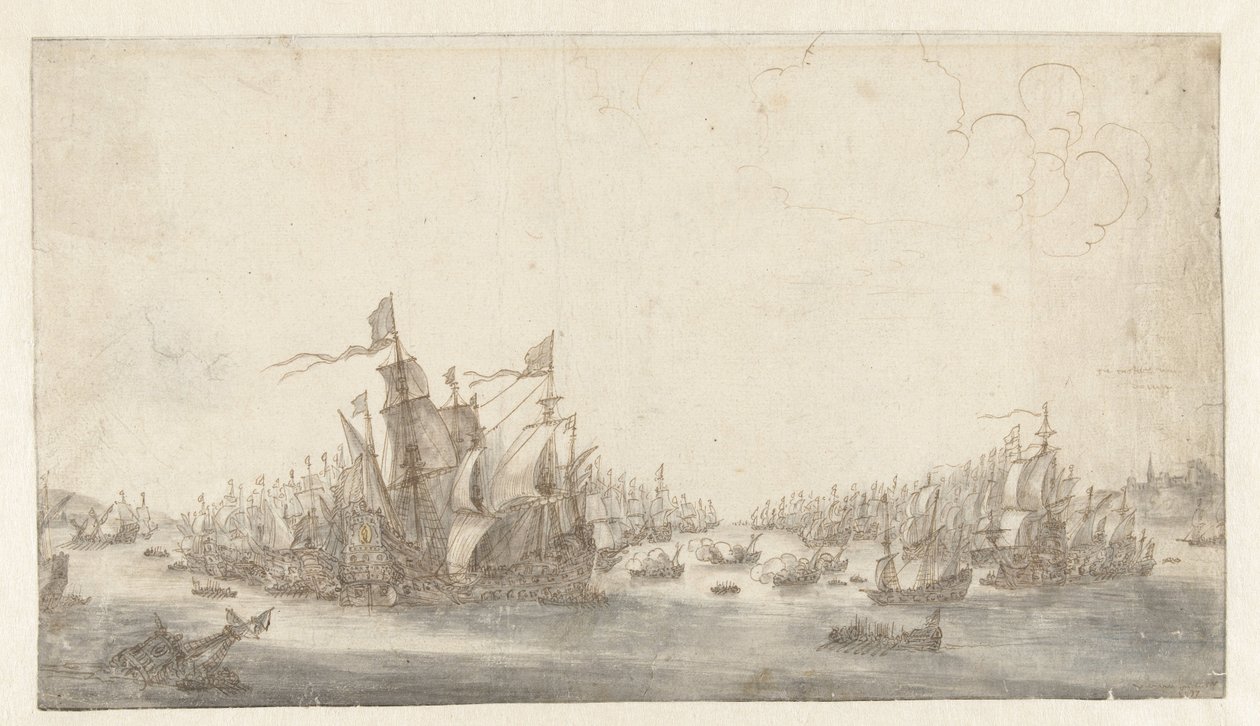 La batalla naval de Duins de Abraham de Verwer