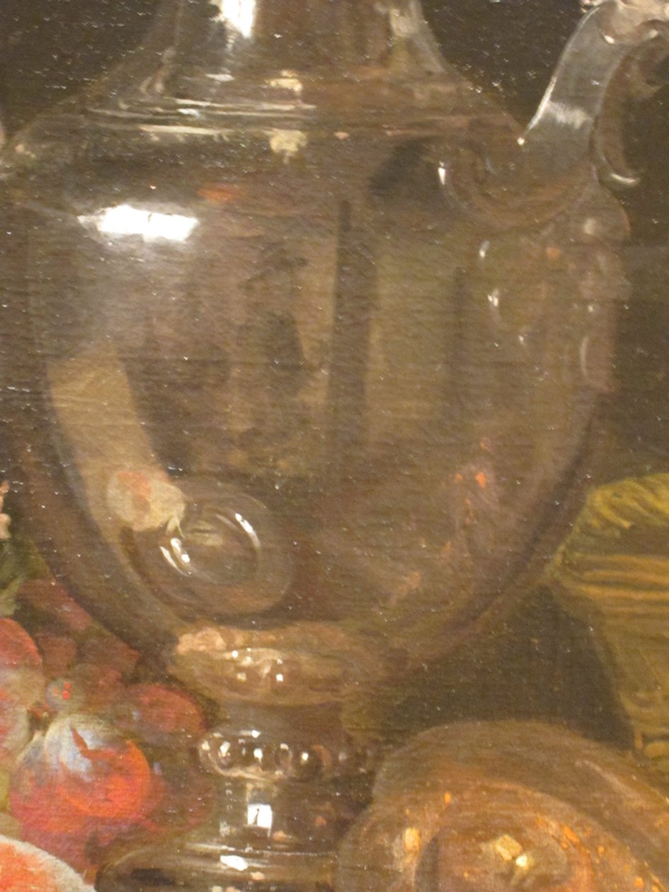 Jarra de vino de plata, jamón y fruta de Abraham van Beijeren