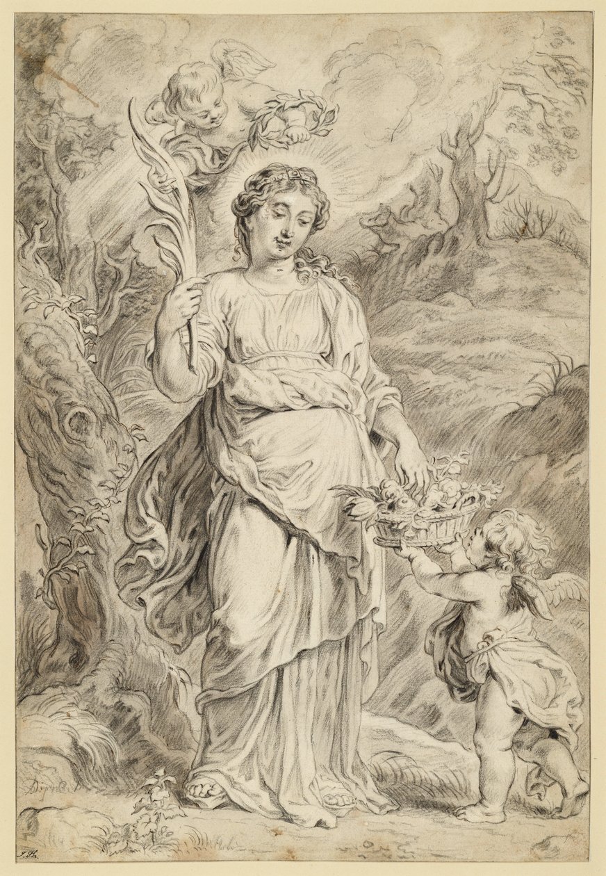 Santa Dorotea, sosteniendo una rama de palma en su mano derecha de Abraham van Diepenbeeck