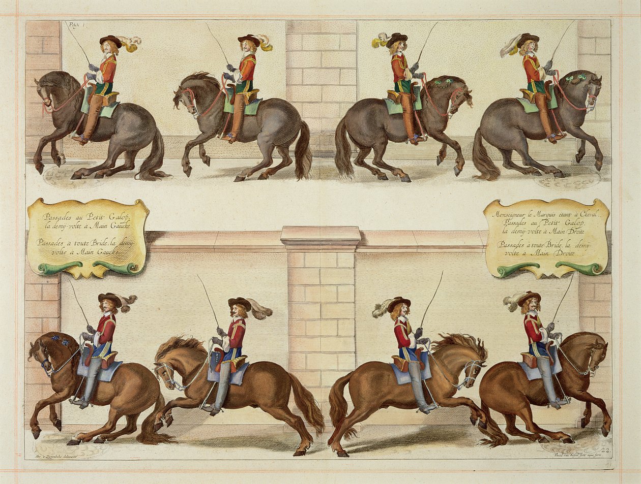 El Marqués de Newcastle a caballo demostrando pasos de doma, placa 22 de 