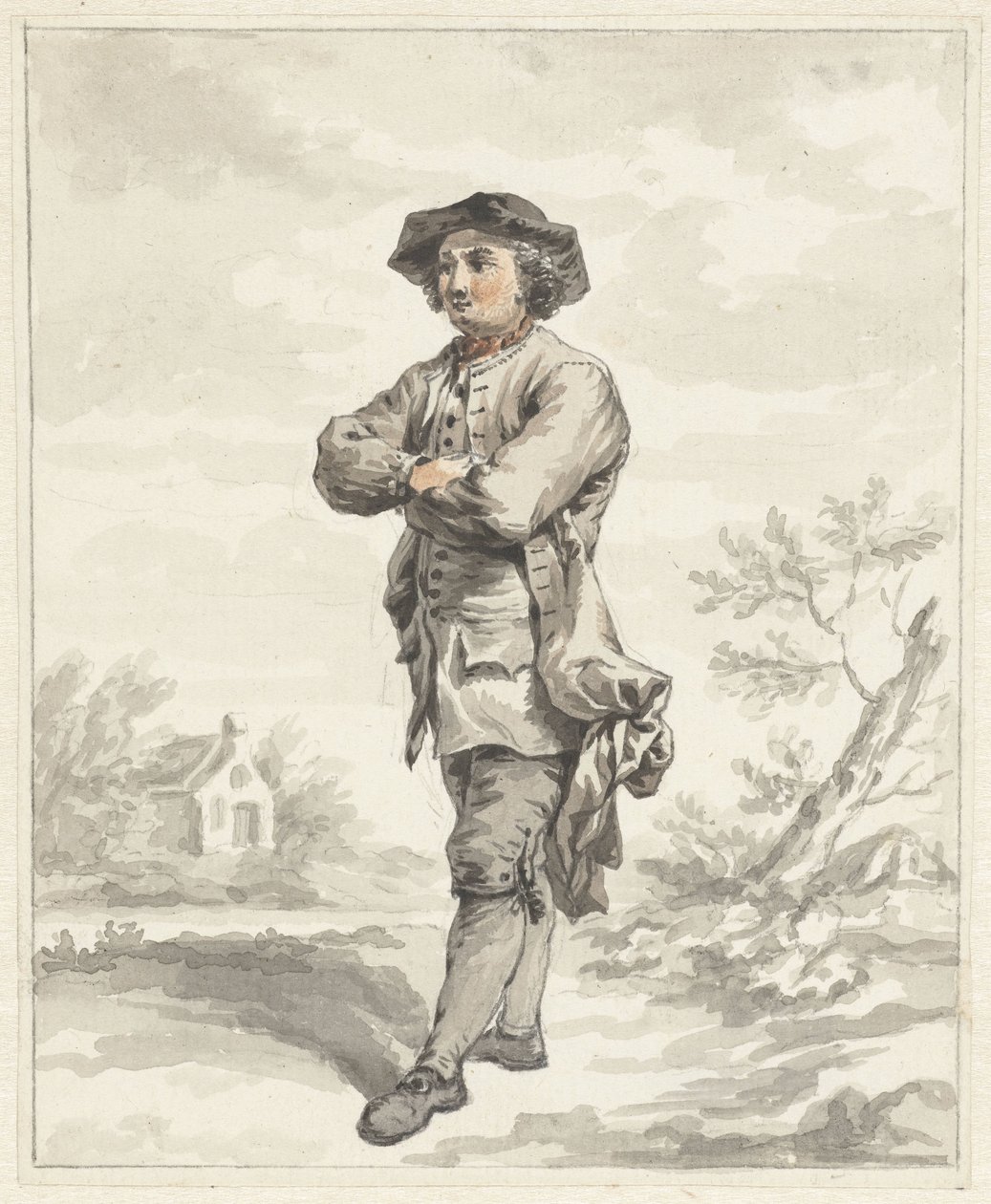 Hombre de pie, con los brazos cruzados, mirando hacia la izquierda de Abraham van Strij (I)