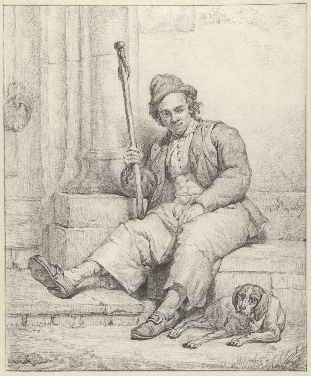Hombre sentado con perro de Abraham van Strij (I)