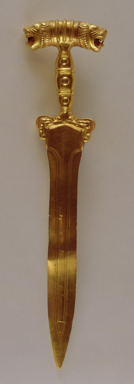 Espada con empuñadura de doble cabeza de león, de Hamadan, Irán de Achaemenid