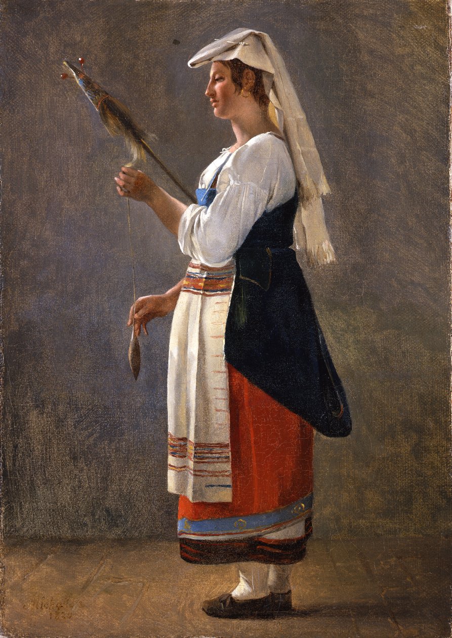 Uno de un par de estudios italianos: Un campesino italiano hilando, 1820 de Achille Etna Michallon