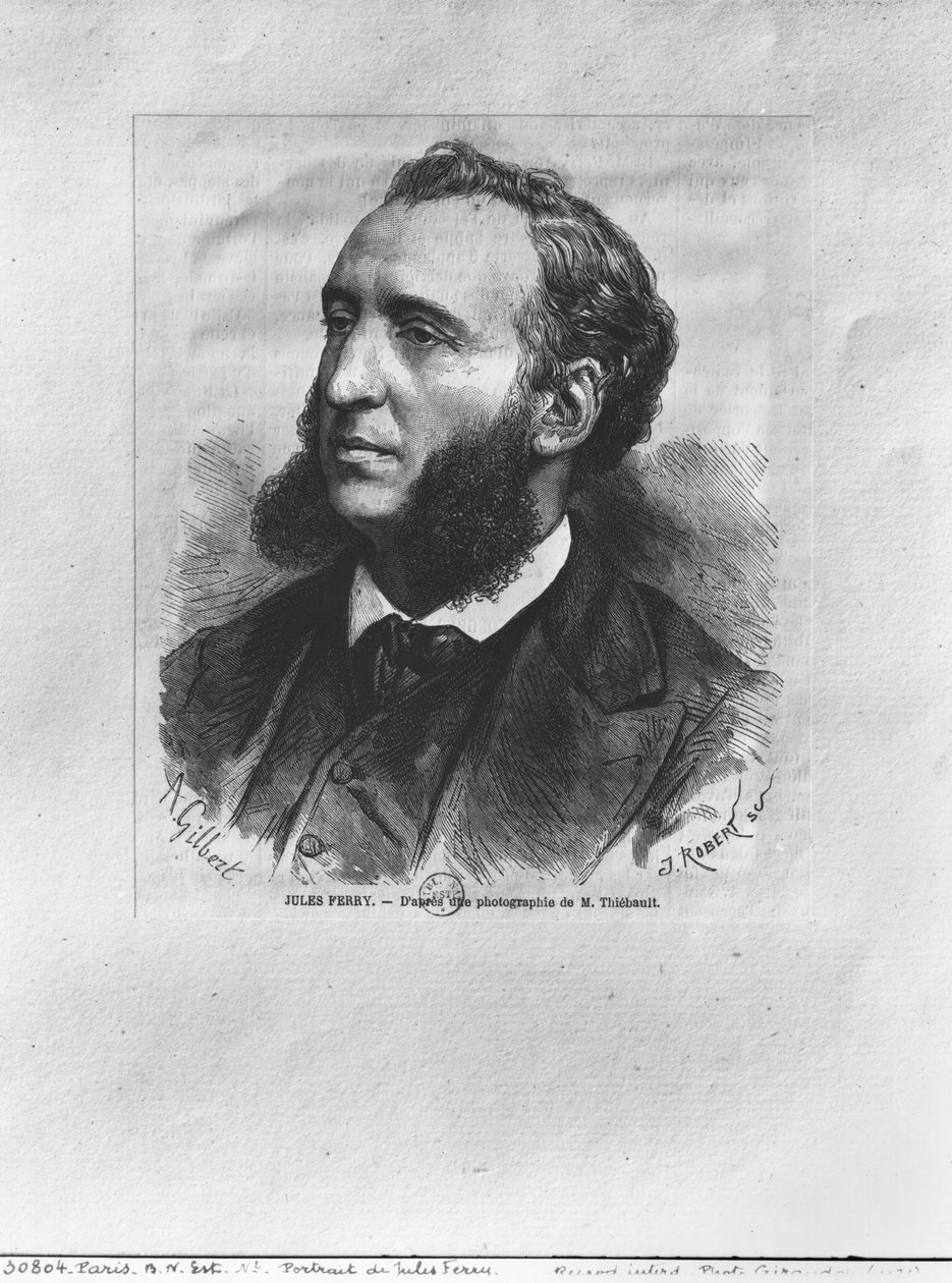 Retrato de Jules Ferry (1832-93) grabado por J. Robert de una fotografía de M. Thiebault de Achille Isidore Gilbert
