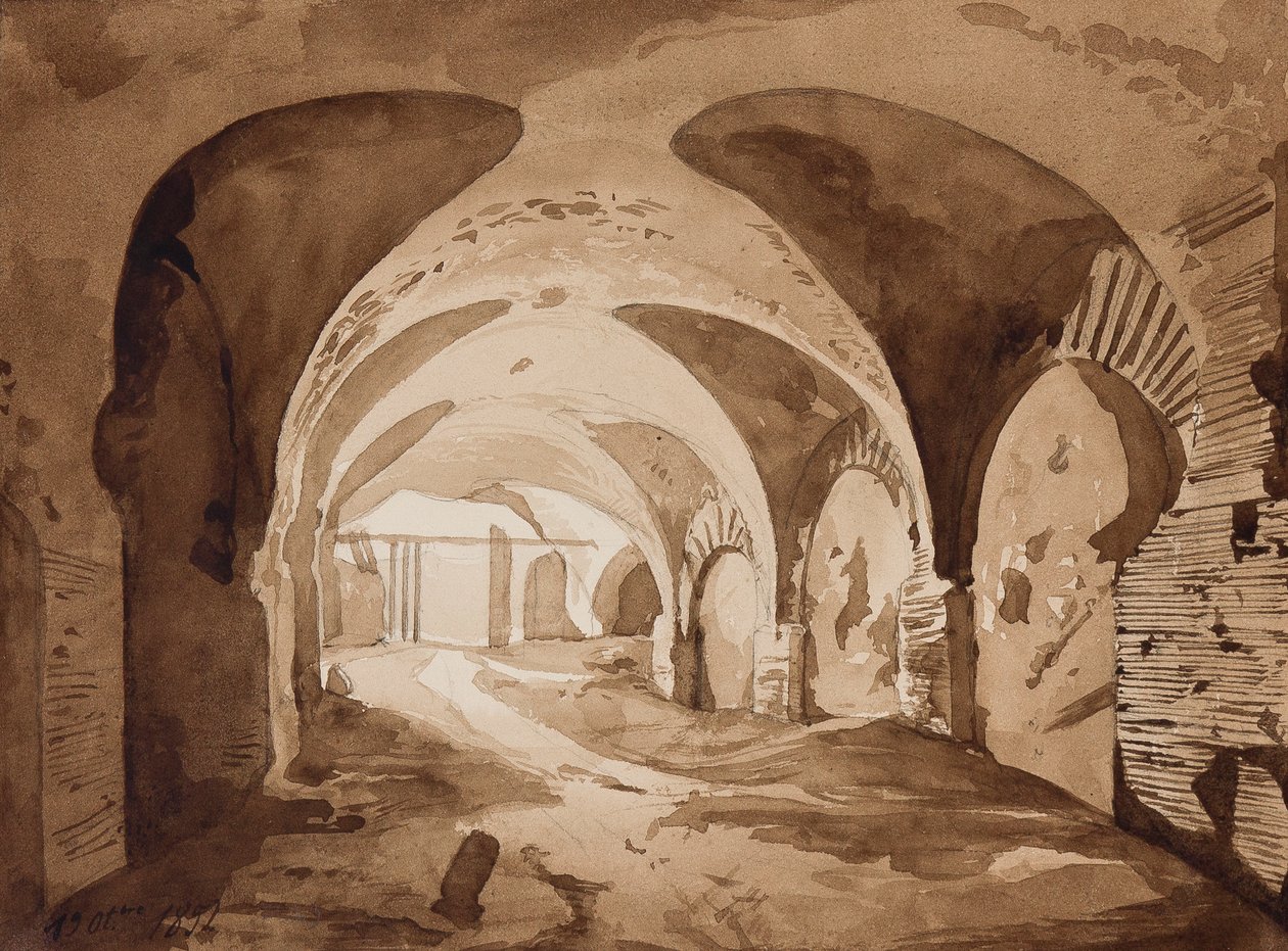 El ambulatorio que conduce al Anfiteatro en Pozzuoli, con adiciones del Príncipe Alfonso Maria di Borbone (1841-1934), 19 de octubre de 1852 de Achille Vianelli