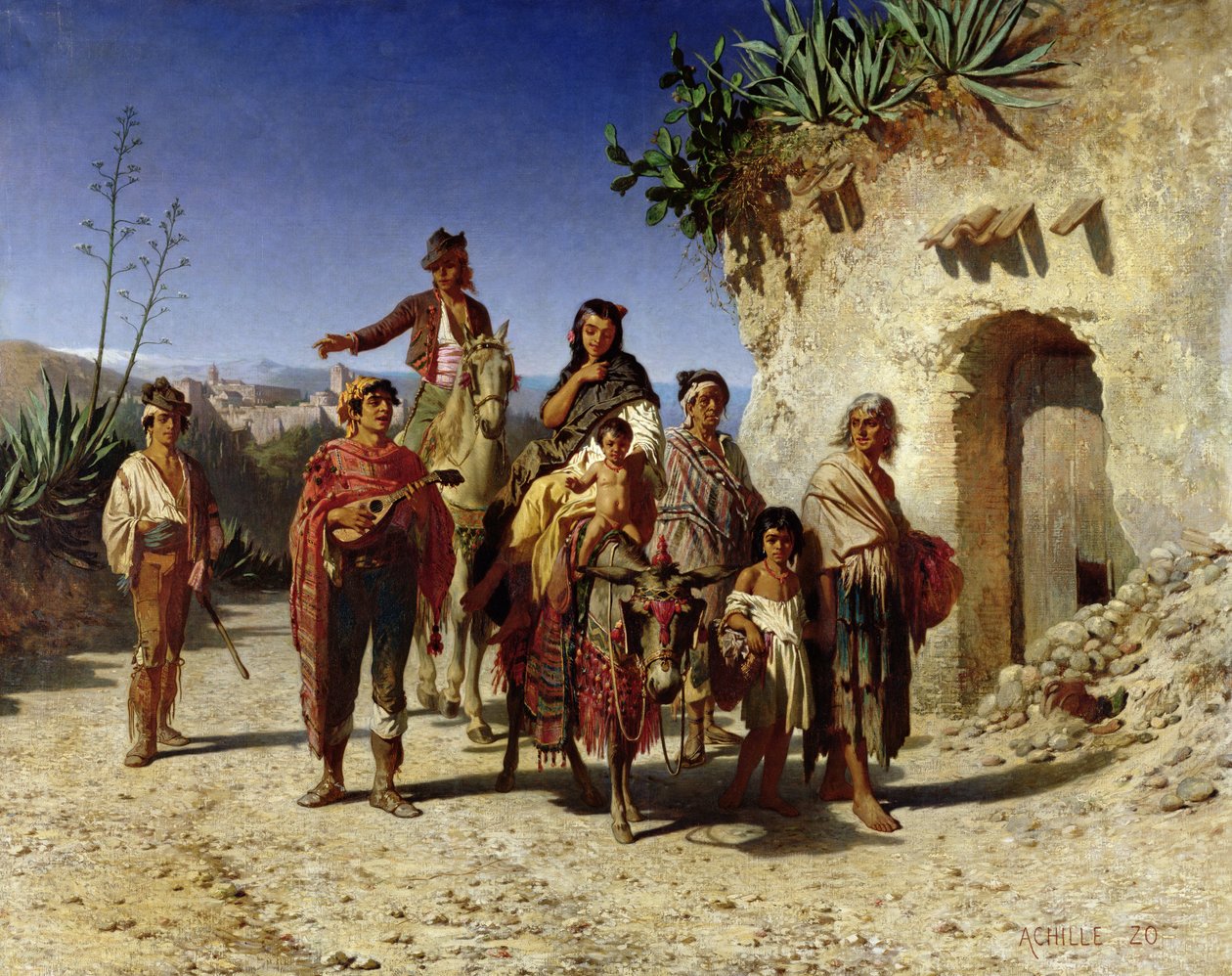 Una familia gitana en la carretera, c.1861 de Achille Zo