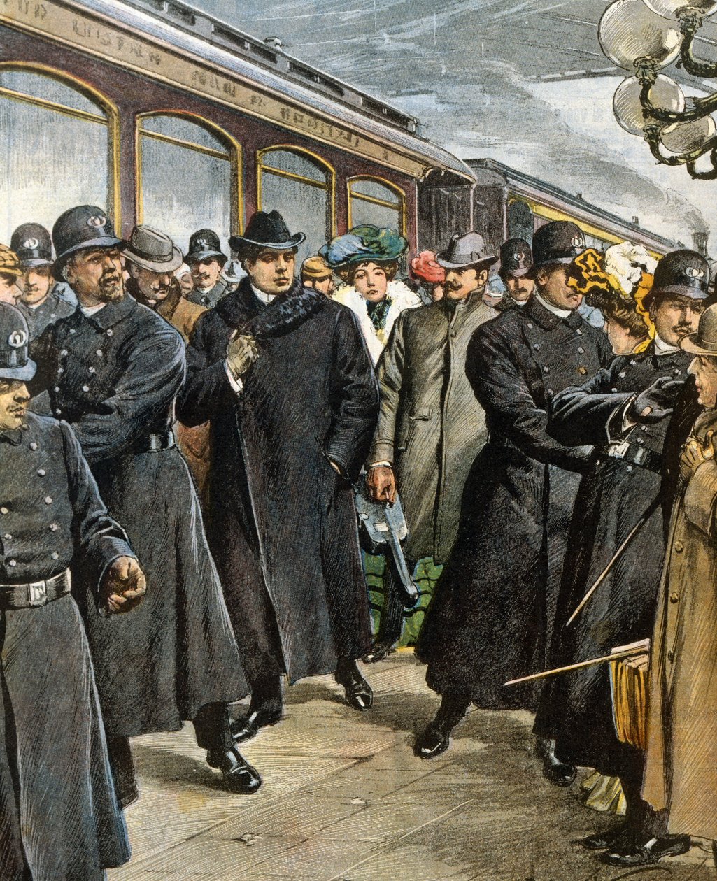Llegada del compositor italiano Pietro Mascagni (1863-1945) a Nueva York de Achille Beltrame