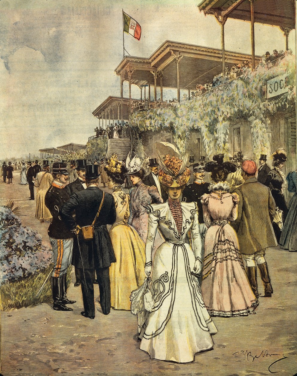 En las carreras de caballos en San Siro (Milán), por Achille Beltrame (1871-1945), de La Domenica del Corriere, 4 de junio de 1899 de Achille Beltrame