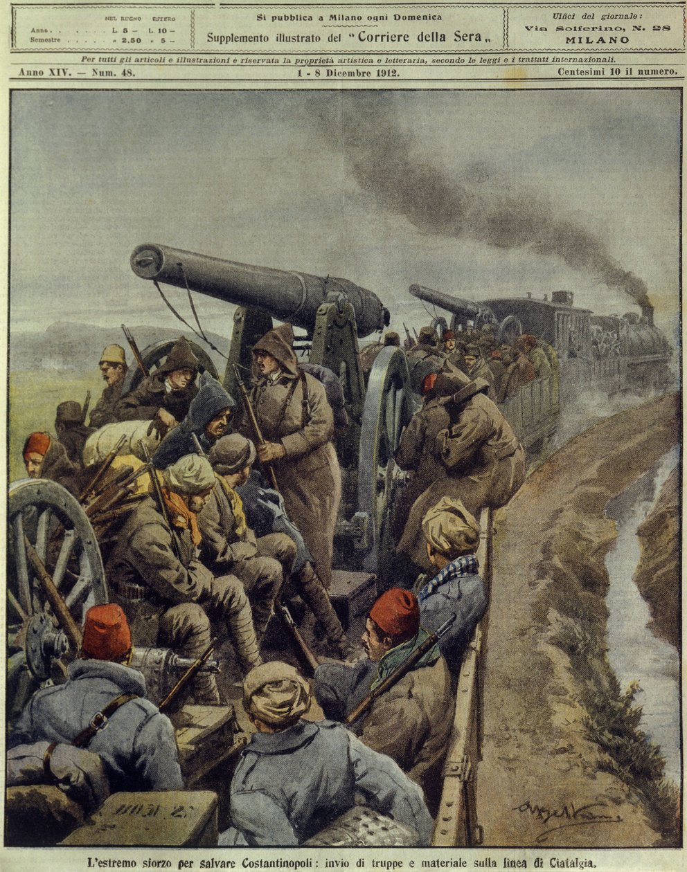 Guerras Balcánicas (1912-1913), Último esfuerzo para salvar Constantinopla enviando tropas y bienes a la línea de Ciafalda, 1 de diciembre de Achille Beltrame